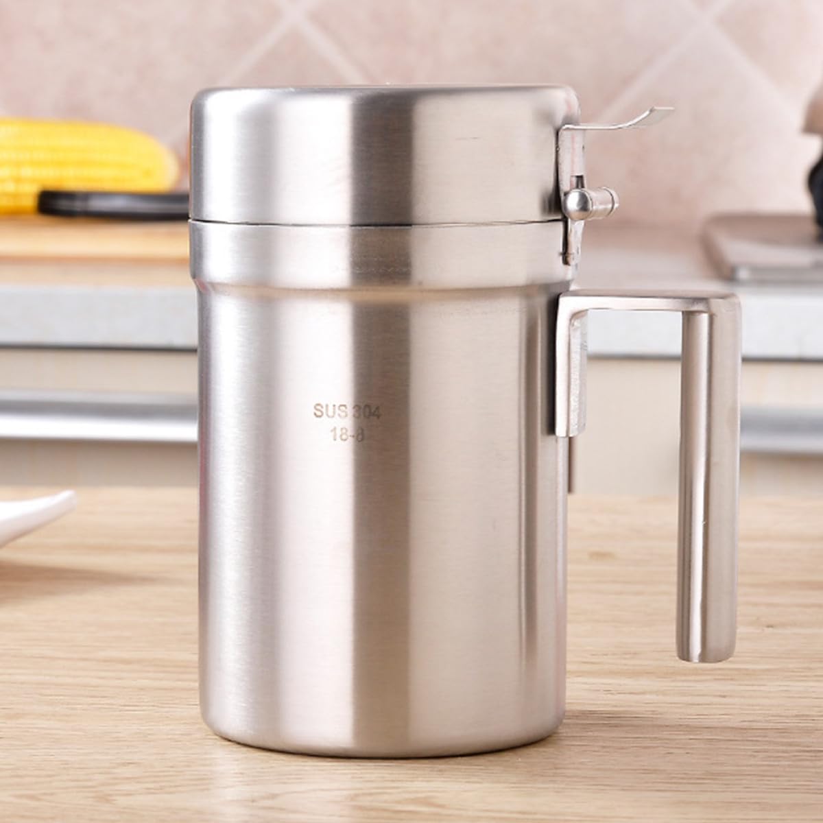 jojofuny Distributore di Aceto in Acciaio Inox 304 da 550 Ml, Contenitore Olio Cucina Antigoccia Manico, Bottiglia Multifunzione per Salsa di Soia, Salse e Condimenti, Accessorio