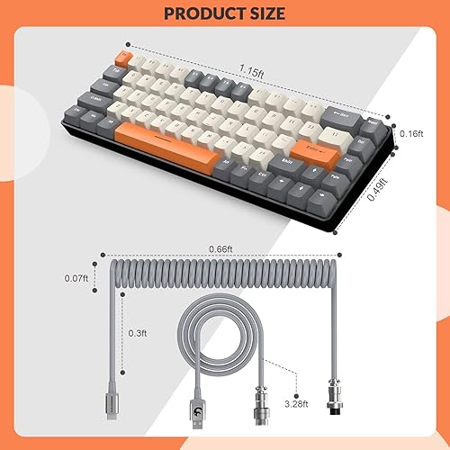 Miniatura 8 de ZIYOU LANG RK-T8 Teclado mecánico para juegos con cable 65% con retroiluminación LED RGB, anti-fantasma, TKL Mini de 68 teclas, cable en espiral