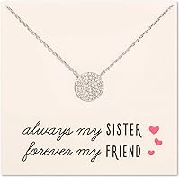 Vista 1 de A+O Regalo para hermana, collar con colgante de disco de circonita cúbica pequeña en oro, oro rosa o plata