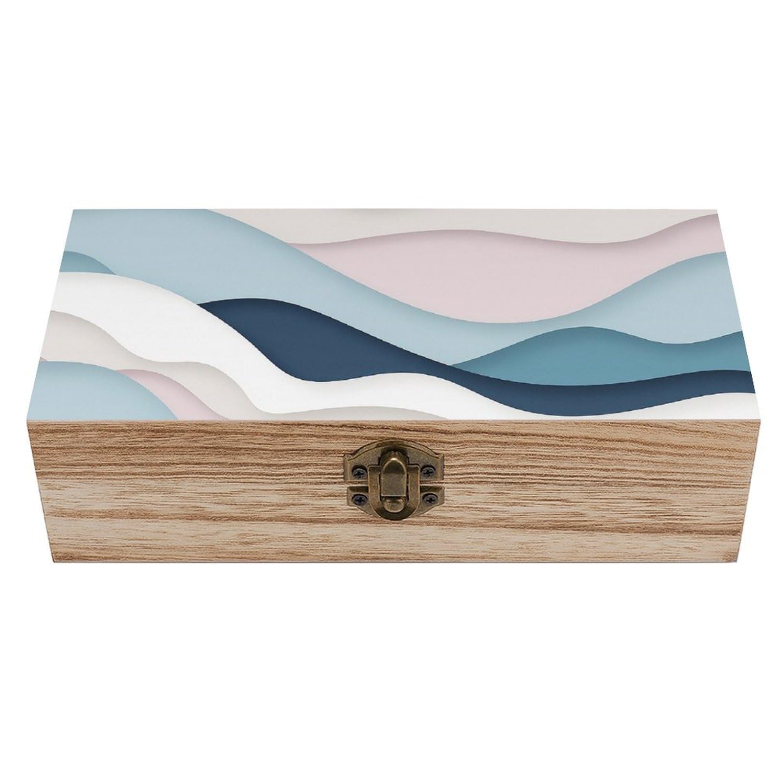 SMAZDFXX Blue Pink Stripes Abstract Ocean Wooden Storage Box Multipurpose Decorative Box for Jewelry Photo Home Decor