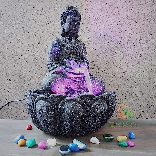 Image of Decorative Table Top Water Fountain for Home Decor /Office /Indoor & Outdoor /Garden /Puja Room /Vaastu with Multicolor LED Light and Adjustable Water Pump (Black-D-036)