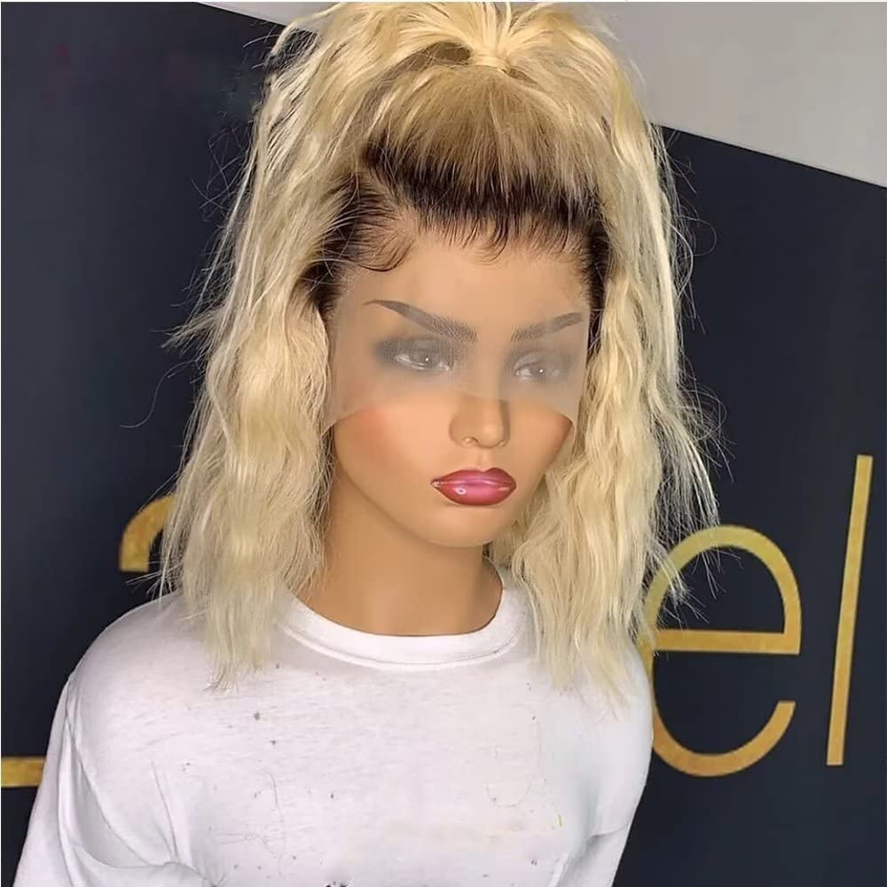 Ombre 613 Color Human Hair Wig Culry Bob Lace Front Wig 13X6 HD Transparent Lace Front Human Hair Wig Pre Plucked For Women Beazilian Remy Hair Glueless Wig 150% Density 10Inch