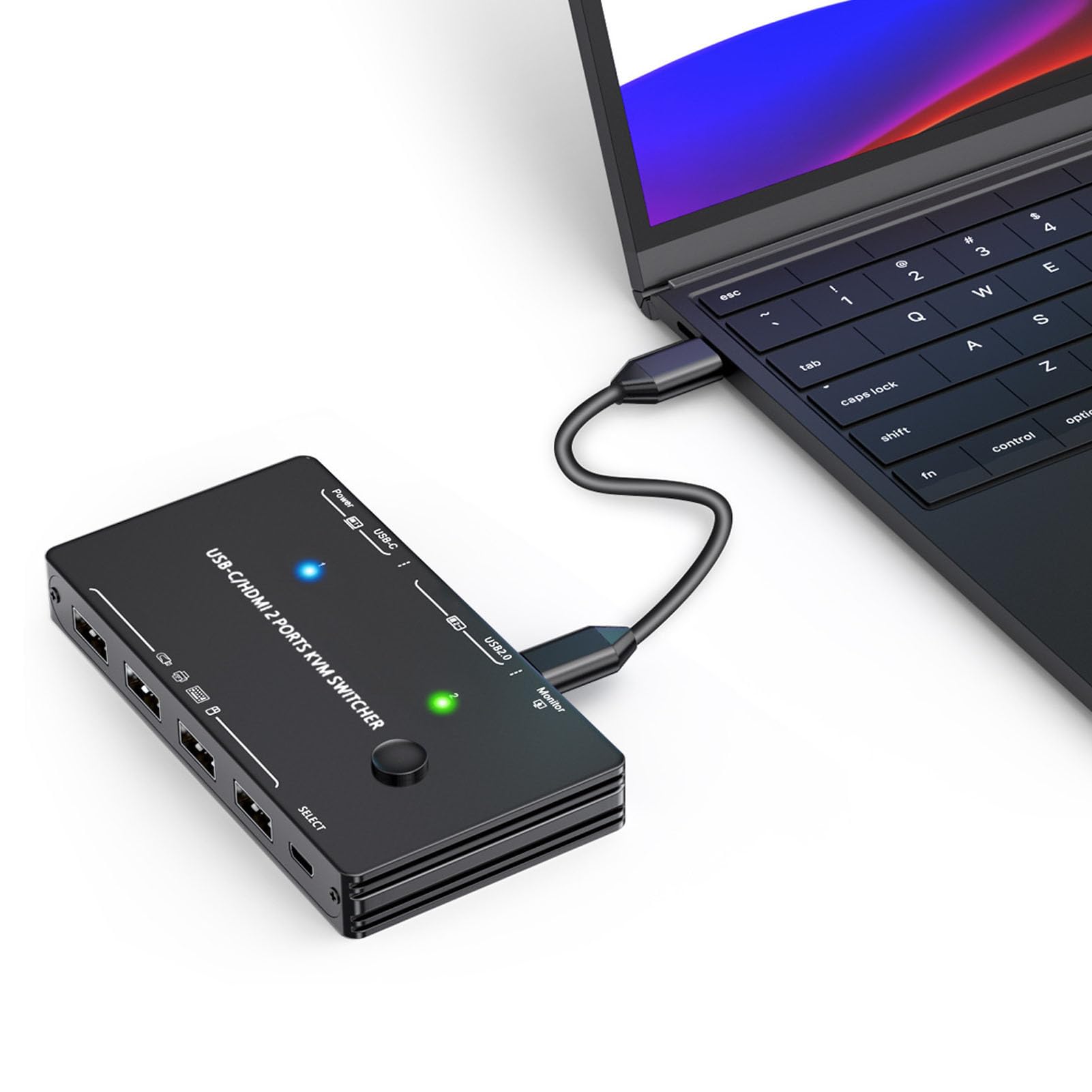 Bewinner Switch KVM USB C 2 Ingressi 1 Uscita, Switcher KVM EDID Autoadattativo 4K 60Hz, Trasmissione a 10 Gbps per Monitor Desktop Laptop, Supporta Dispositivi PD e USB da 100 W