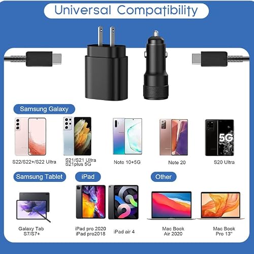 Usb C Samsung Galaxy Fast Charger, Super Fast 25W Samsung Wall Charger Block With 2X Type C Cable+60W Dual Car Charger For Samsung Galaxy S23 Ultra/S23+/S23/S22 Ultra/S22+/S22/S21/S20/Note 20/Note 10+ #TOP6