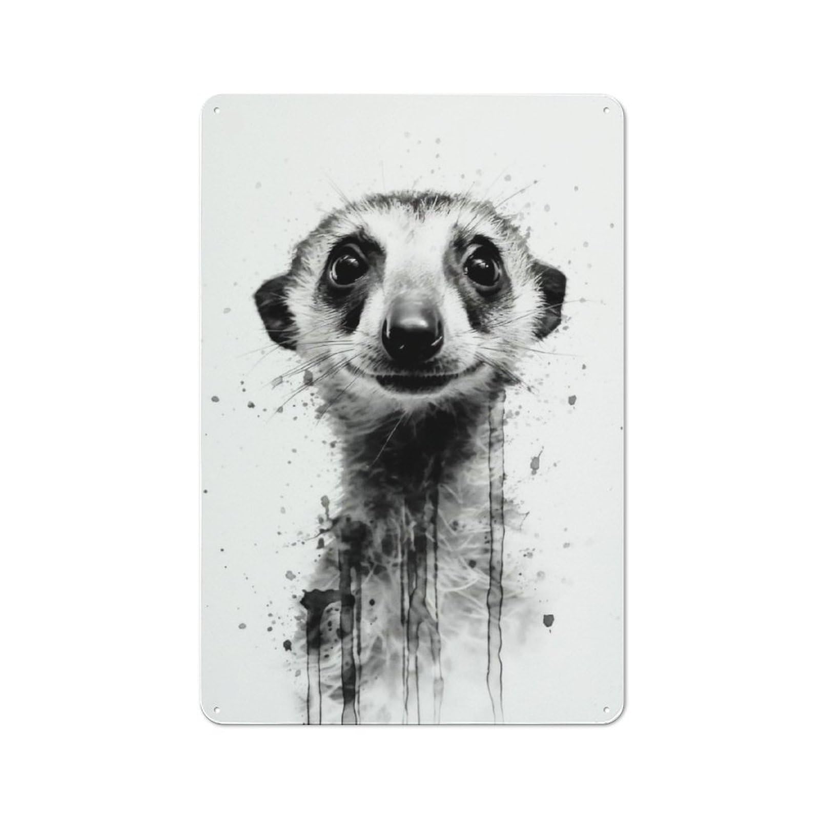 For Café Or Restaurant, Meerkat Beauty Watercolor Vintage Tin Wall Plaque 30x20cm, New Home Wall Decor for Café Owners And Decorators