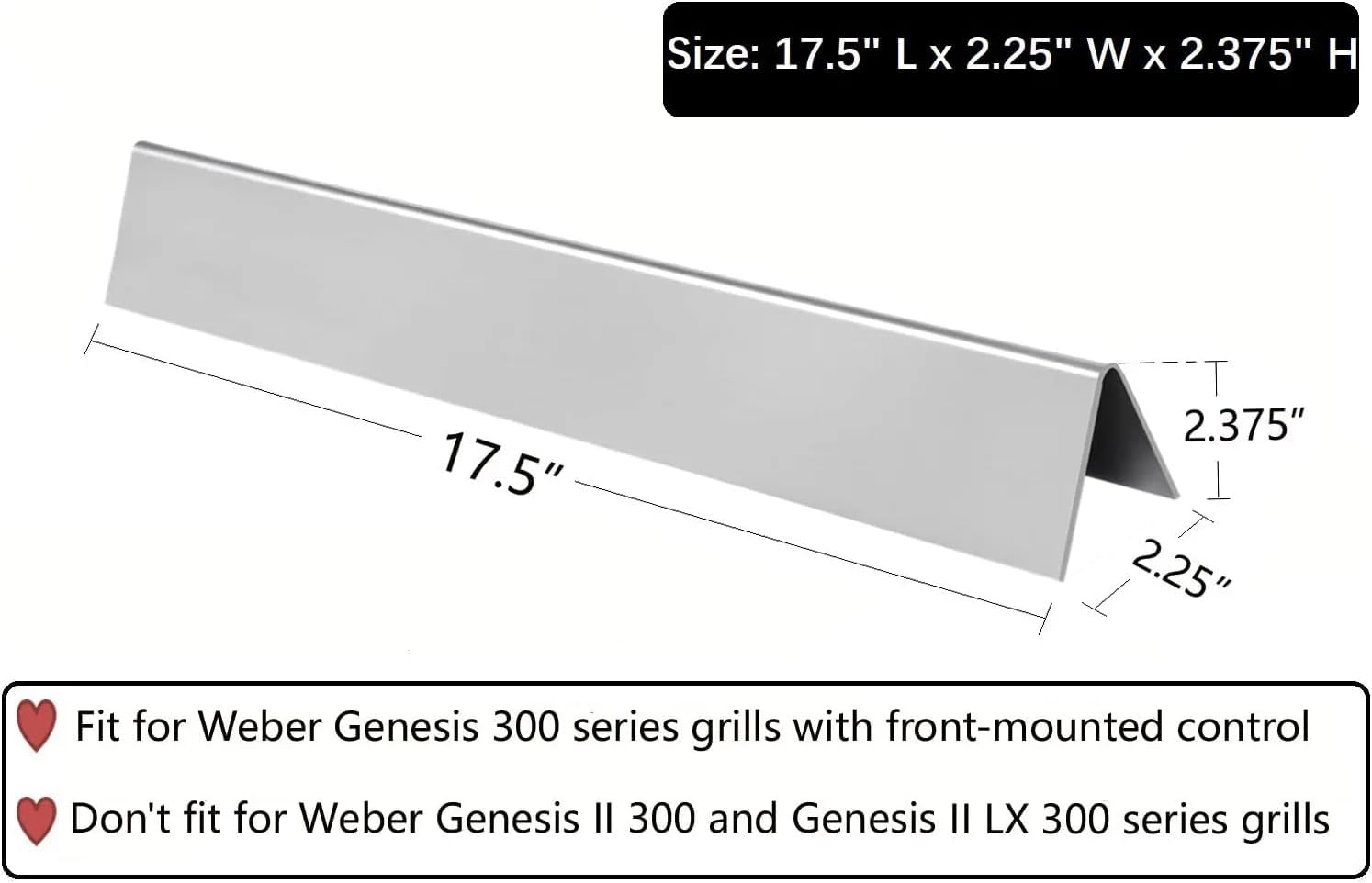 Leship Grill Parts for Weber Genesis E310 E320 E330 S310 S320 S330 Grills(with Front Control Knob),17.5 inch Flavorizer Bars & Heat Deflector Replacement for Weber 7620 7622