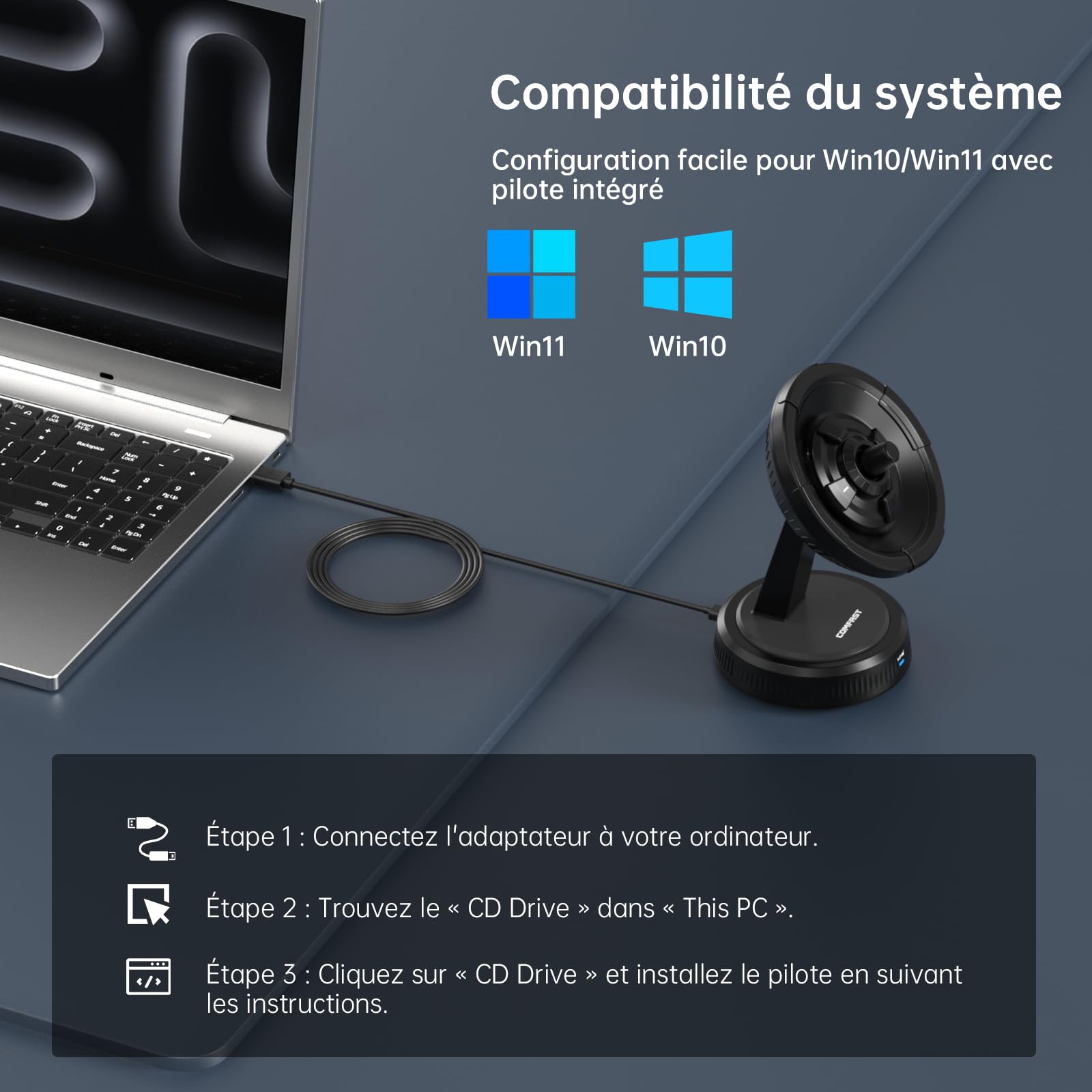 COMFAST Clé WiFi Puissante, WiFi7 BE6500 Mbps Tri-Bande Clé WiFi pour PC | avec Antenne intégrée, USB 3.0, OFDMA, MU-MIMO, WPA3, Compatible avec Windows 11/10