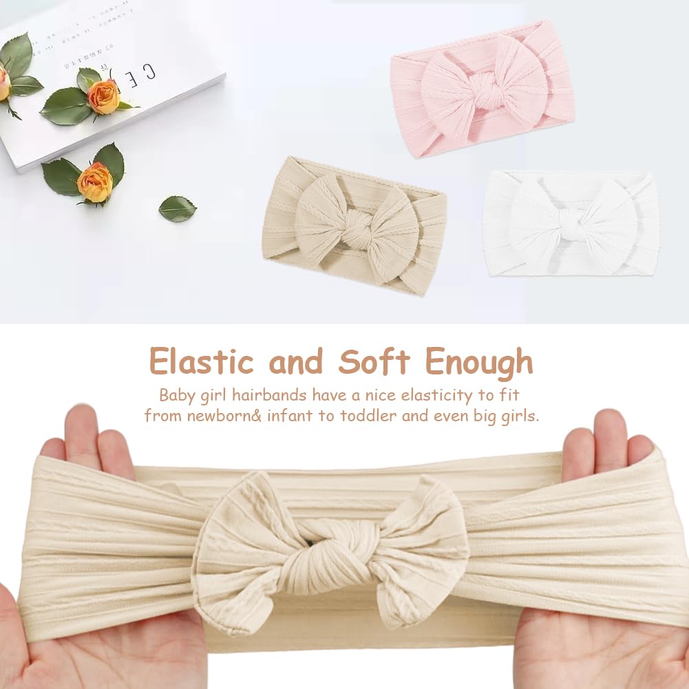 DiULi Diademas Bebé Niña 3 Colores Elástica Cintas Pelo Nylon Lactante Niño Pequeño Anchas Hairband Lazo Tela Conjunto 3pcs