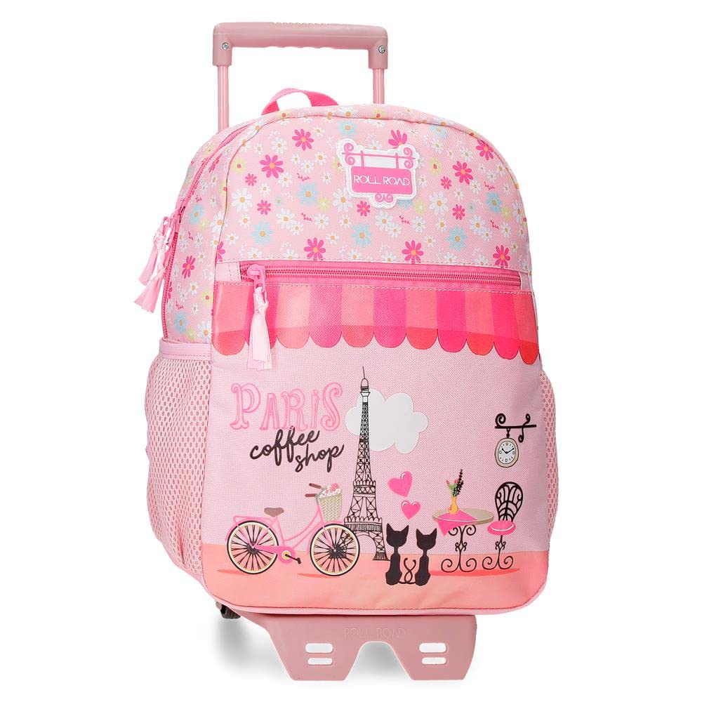 ROLL ROAD Coffee shop Mochila Pequeña con carro Rosa 27x33x11 cms Poliéster 9,8L