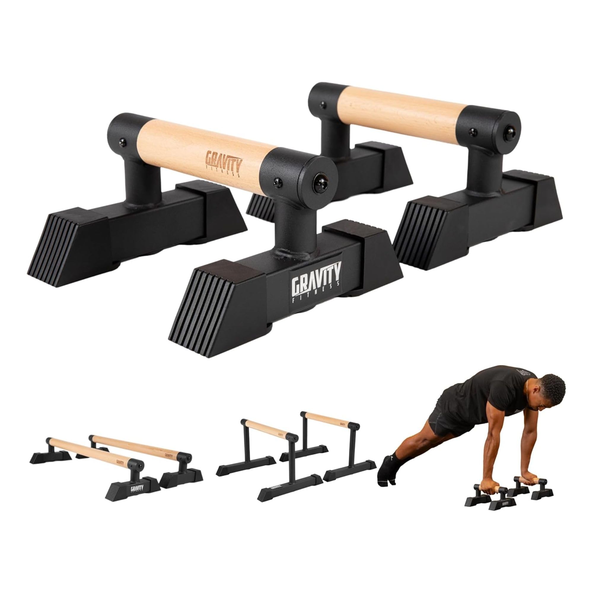 Gravity Fitness Parallettes Piccole con Manici in Legno Ibridi, Stabili per Calisthenics, Ginnastica, Allenamento a Corpo Libero, Portatili e Leggere per Palestra Casalinga o Commerciale