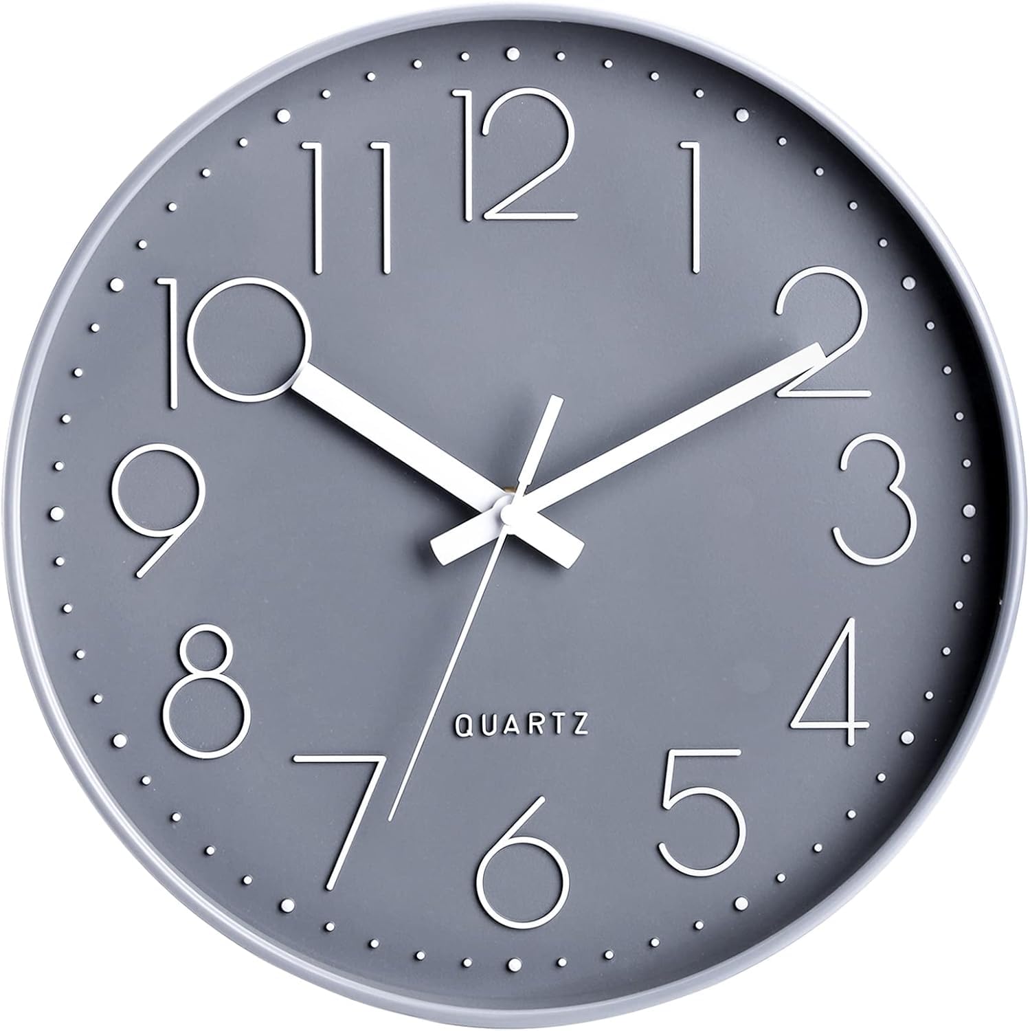 Hacaroa 12 Inch(30cm) Silent Non-Ticking Wall Clock, Decorative Modern Clock Battery Operated, Round Clock Glass Cover Sweep Movement for Living Room, Office, School, Gray
