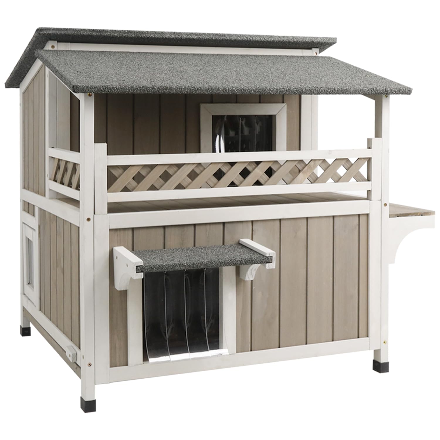Outdoor Cat House?Durable 2 Story Feral Cat Shelter That is Easy Assembly, with a Large Balcony, Escape Door, and Weatherproof roof,Perfect for Indoor/Outdoor Use