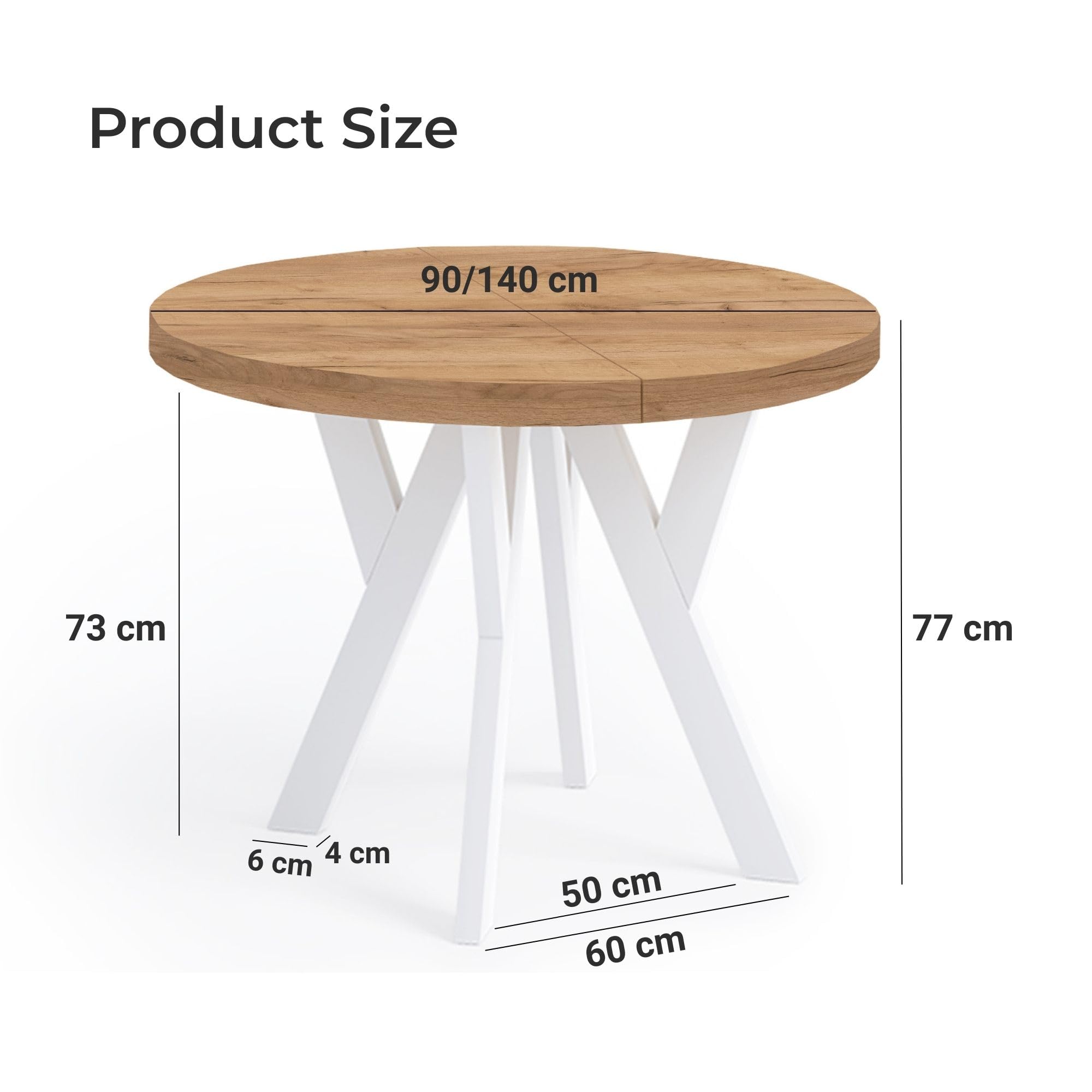 Runder Ausziehbarer Tisch für Esszimmer mit Holzbeinen, Pero, Loft-Stil, Skandinavische, Durchmesser Varianten: von 90 bis 220 cm (Eiche Artisan/Weiß, 90/140 cm)
