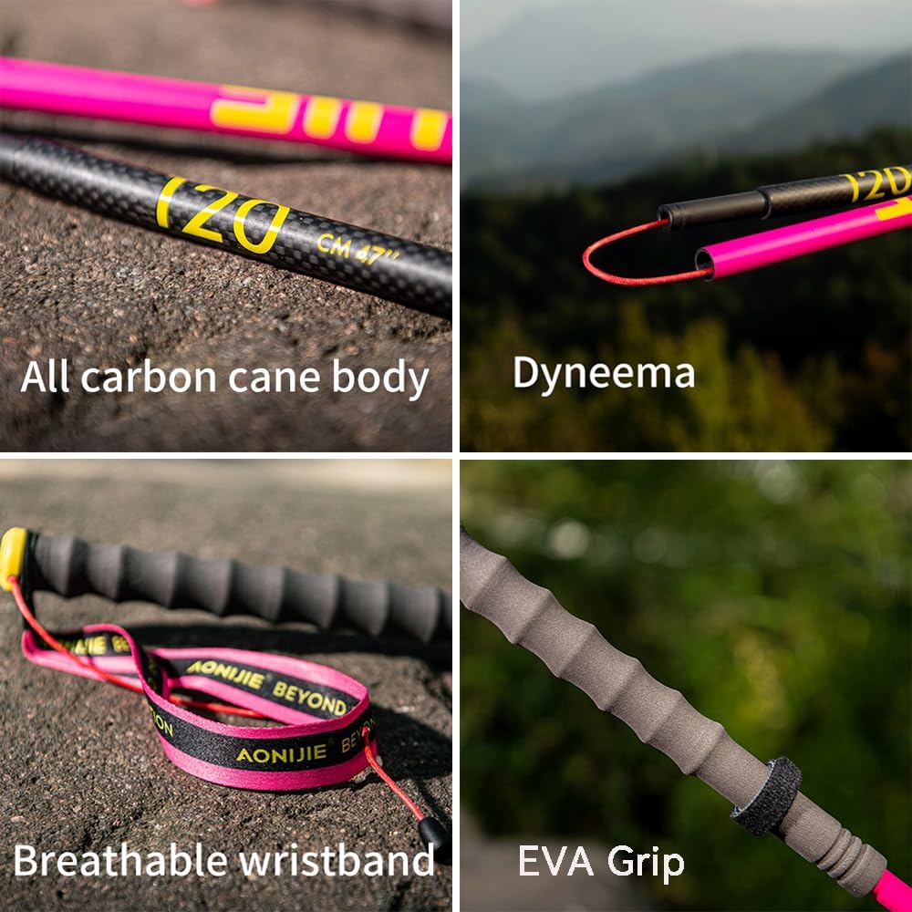Carbon Fiber Trekking Poles 2 Collapsible and Ultralight Hiking Sticks for Backpacking Gear, Camping, Mountaining, Walking