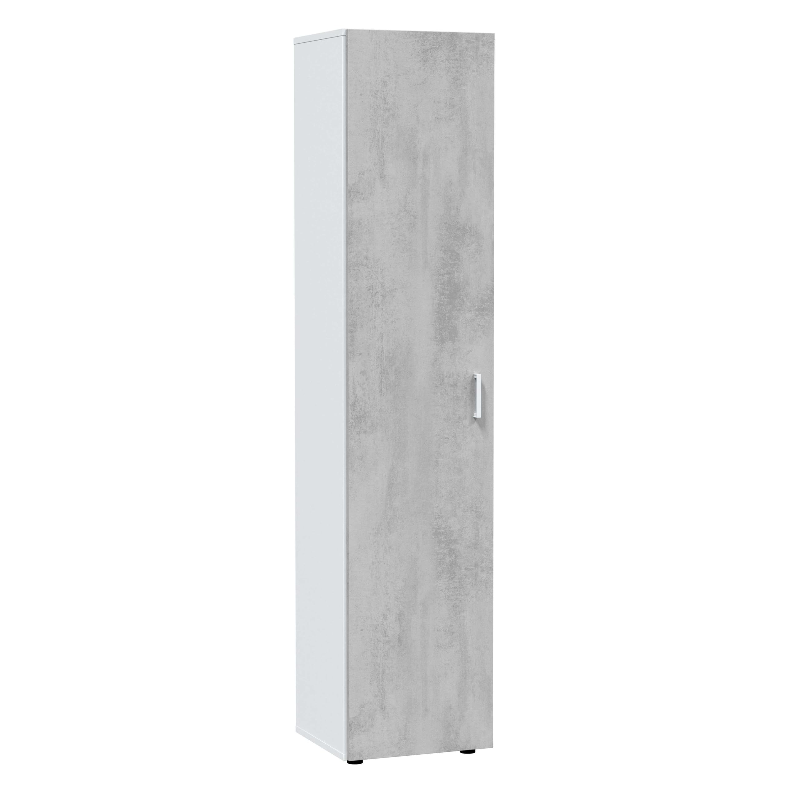 Habitdesign Armoire multifonction 1 porte 3 étagères 182 x 41 x 37 cm Colonne de rangement Blanc « Artik » et gris ciment