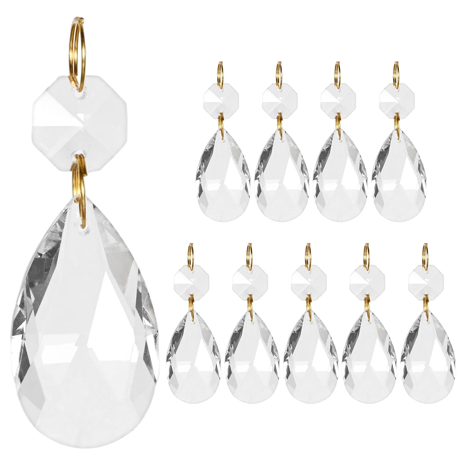 M METERXITY 10PCS Crystal Suncatcher 1 Teardrop Prisms Pendants Ornament, 38mm Chandelier Hanging Crystal Sun Catcher Beads for Home Garden Windows Wedding DIY Decoration [White]