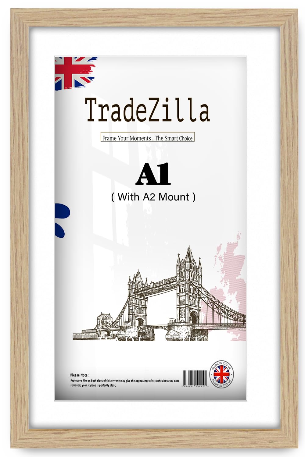 Tradezilla Oak | Rectangle A1 (59.40 X 84.10 Cm) With A2-(41.90 X 59.40 Cm) White Mount Eton Wood Frame – 33 X 23 Frame [ ]