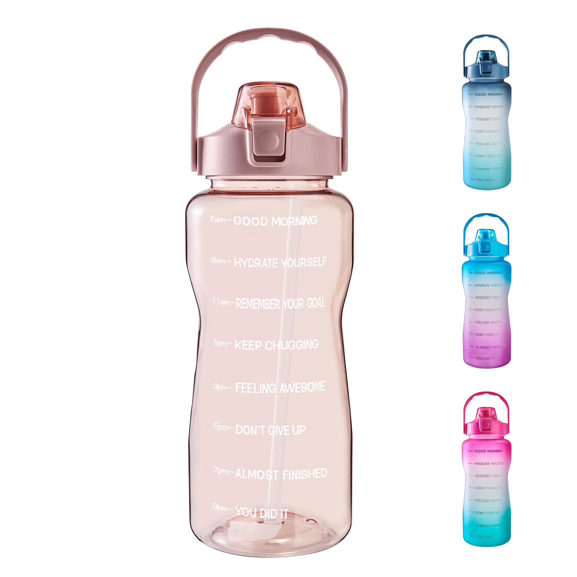 Bottiglia di acqua potabile senza perdite con indicatore di tempo motivazionale, senza BPA, per fitness, palestra e sport all'aria aperta, colore: rosa