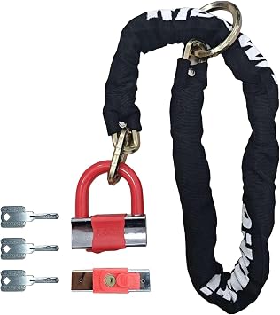 Heavy Duty Motorcycle Chain Lock, 10ft 10mm Thick Cut Resistant Security Chain with 16mm U-Lock & 3 Keys, Anti Theft Bike Lock for Motorcycles, Bicycles, Generators, Gates10FT
