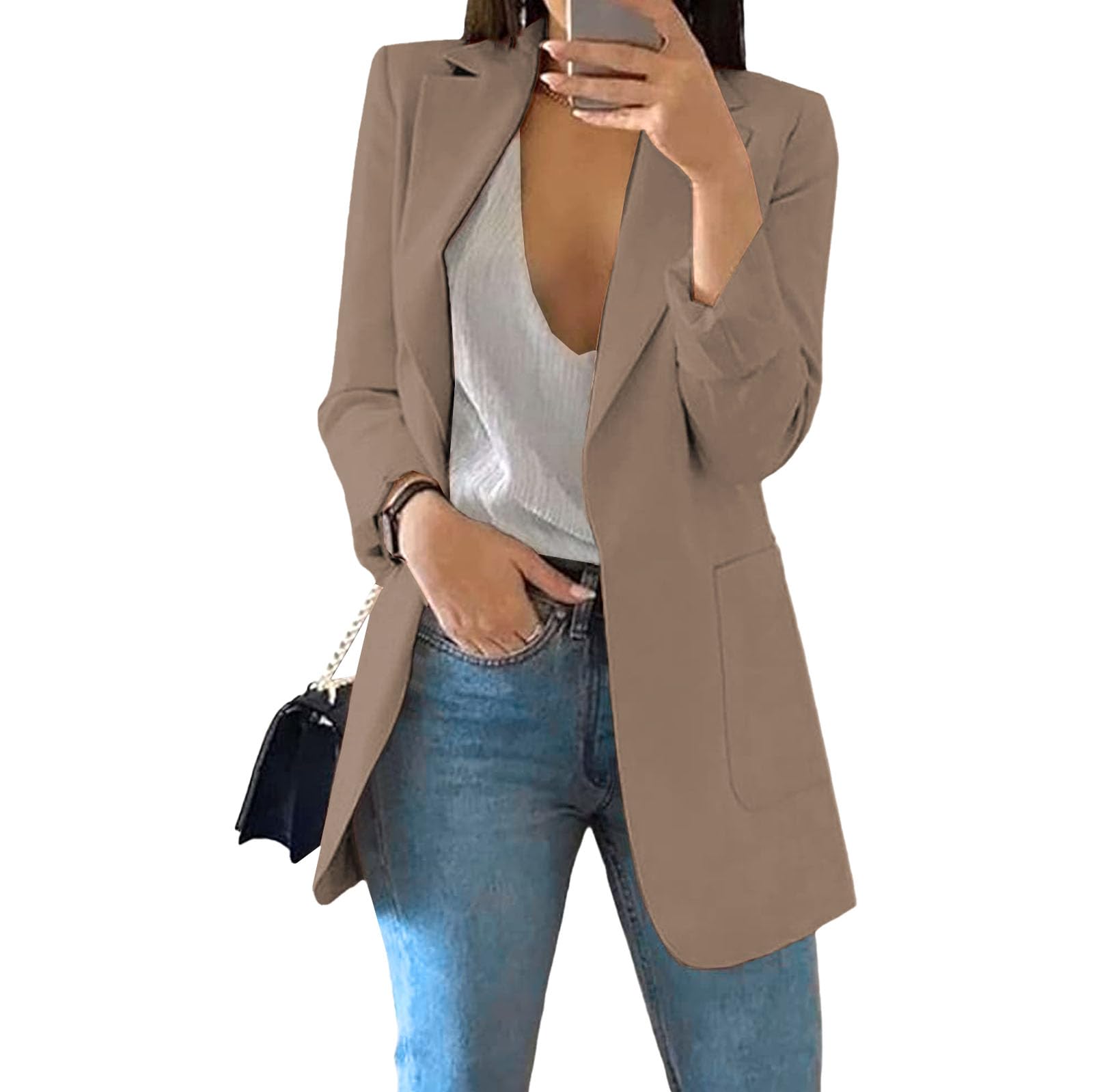 Womens Casual Blazer Open Front Long Sleeve Lapel Collar Button Suit Jacket Fashion Loose Office Work Blazers