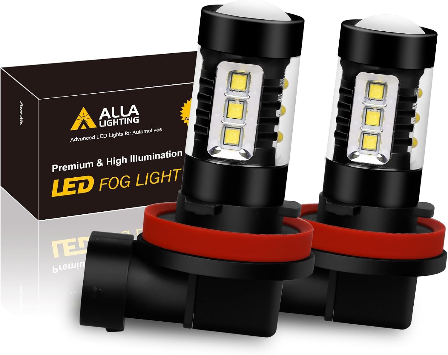 Alla Lighting Super Bright H8 H11 H16 LED Fog Lights Bulbs or Daytime Running Lights Lamps (DRL) Replacement, 6000K Xenon White