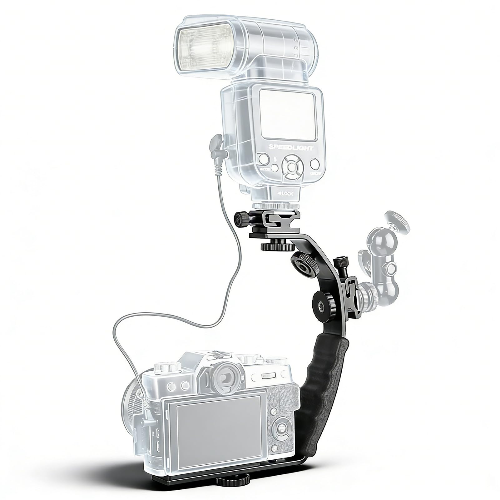 Amazon | L字型カメラフラッシュブラケット、2ホットシューマウント