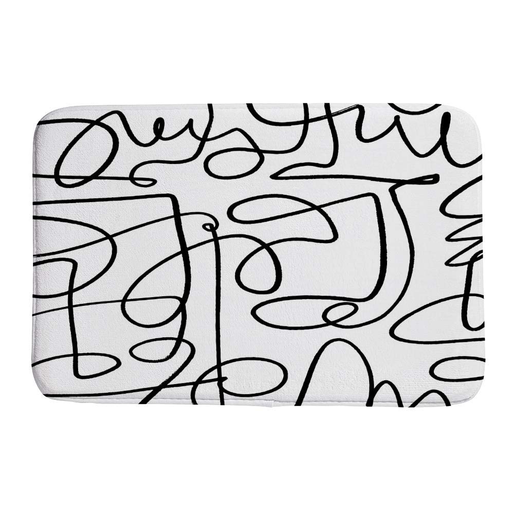 Tapis de salle de bain noir et blanc 91x61 cm dessiné à la main