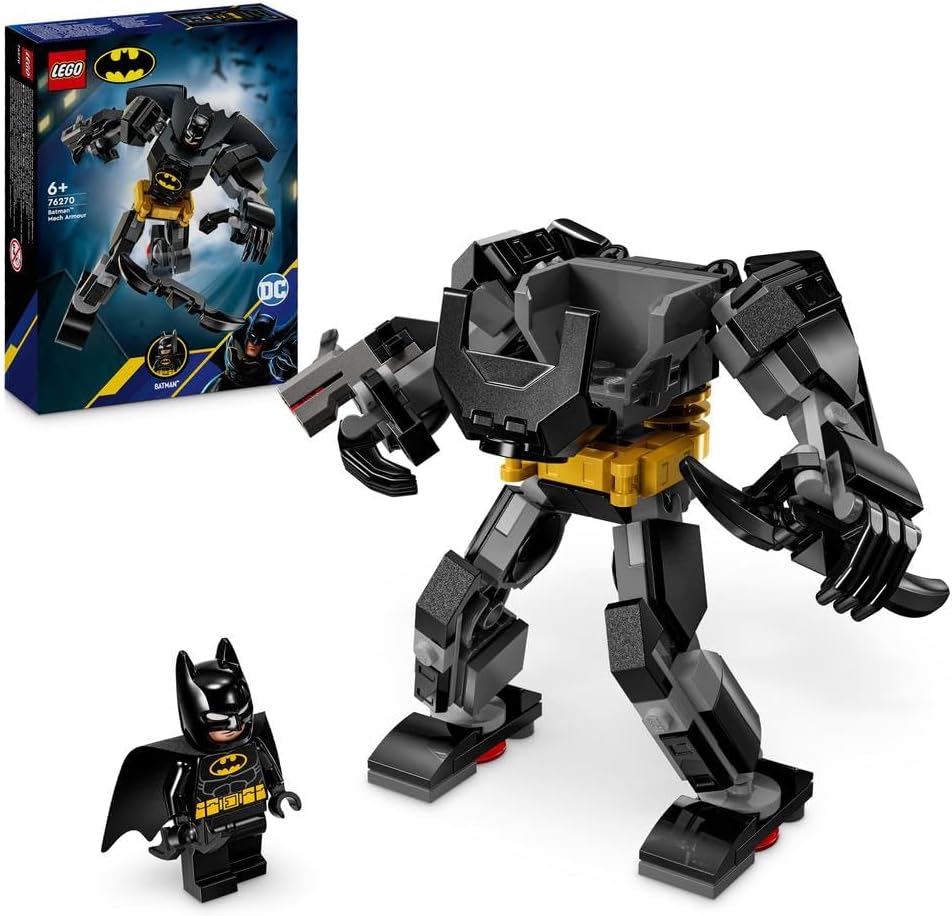DC Batman Mech Armour Super-Hero Toy for Kids, Collectible Set with Robot Action Figure and Minifigure, Small Creative Gift for 6 Plus Year Old Boys, Girls 76270