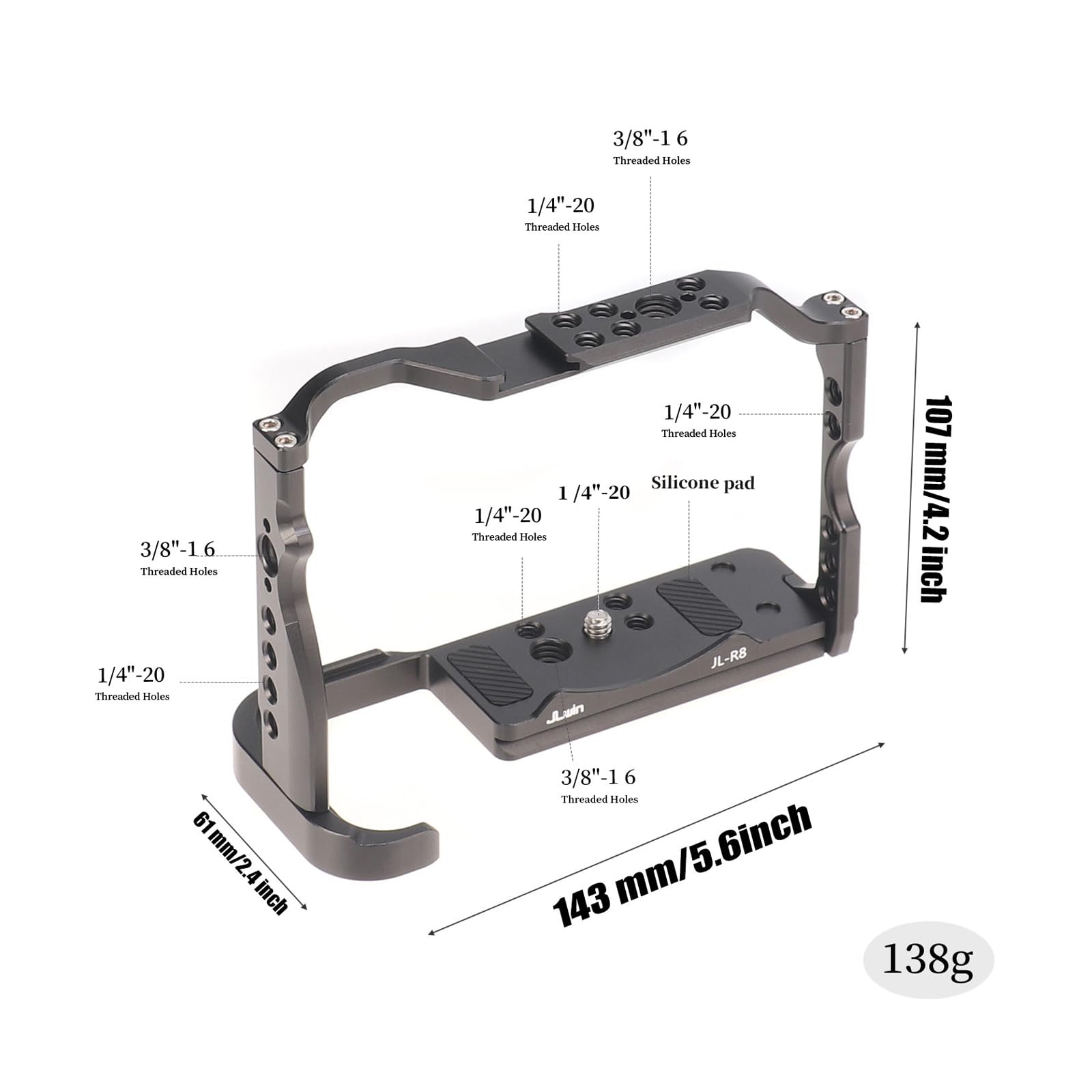 FOTGA Cage et poignée supérieure pour appareil photo Canon EOS R8 & EOS RP, alliage d'aluminium, caméra de vlogging vidéo, avec plaque de dégagement rapide pour chaussures froides pour Arca Swiss