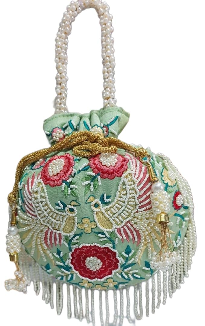 Embroidered Potli Bag with Pearl Beaded Handle-picture-10