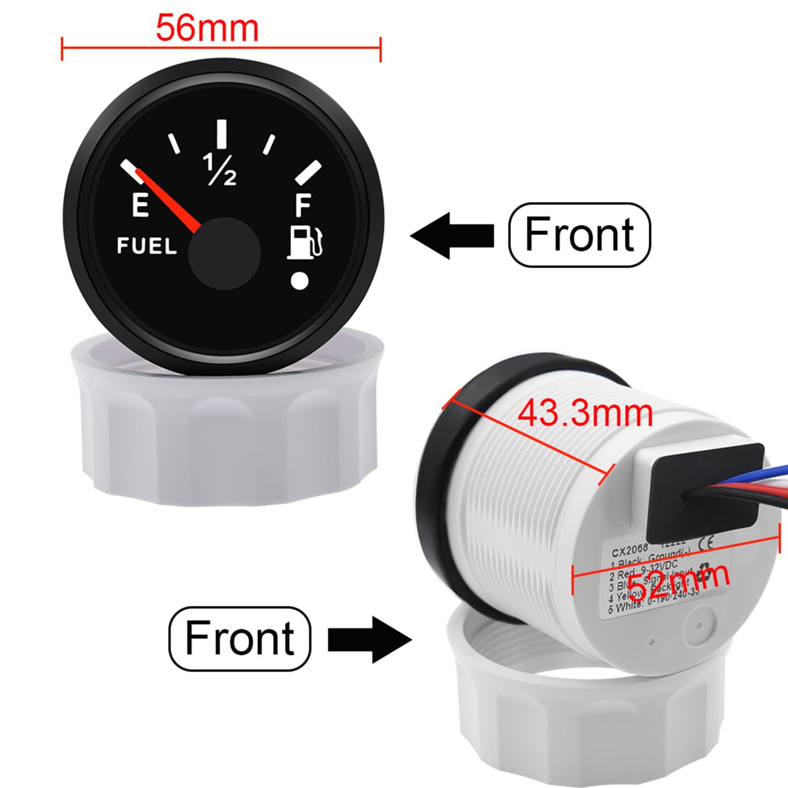 Geloo 0-190Ohm Jauge de niveau de carburant 7 couleurs LED Jauge de réservoir de carburant étanche avec voyant d'alarme pour marine voiture RV camping-car yacht