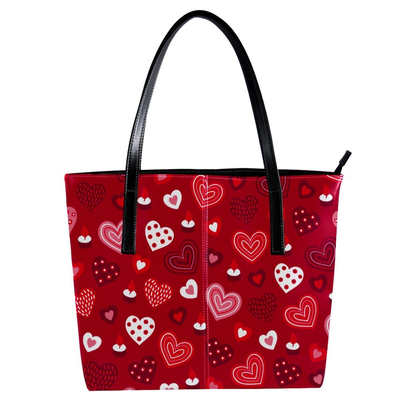 Bolso personalizado de piel sintética con diseño de corazón rojo y velas, Varios colores