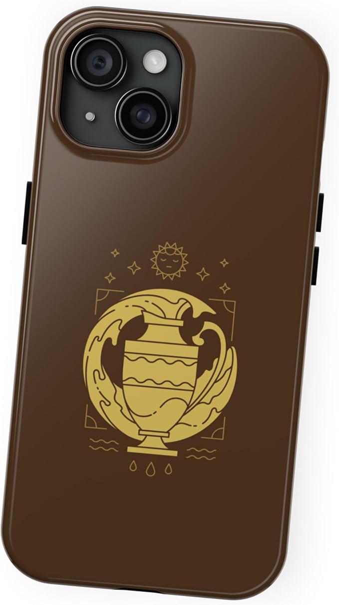 Personalized Aesthetic Aquarius Phone Case Compatible with iPhone 16 15 14 13 12 Pro Max 11 Xr Xs X, Brown Horoscope Phone Case - EK1