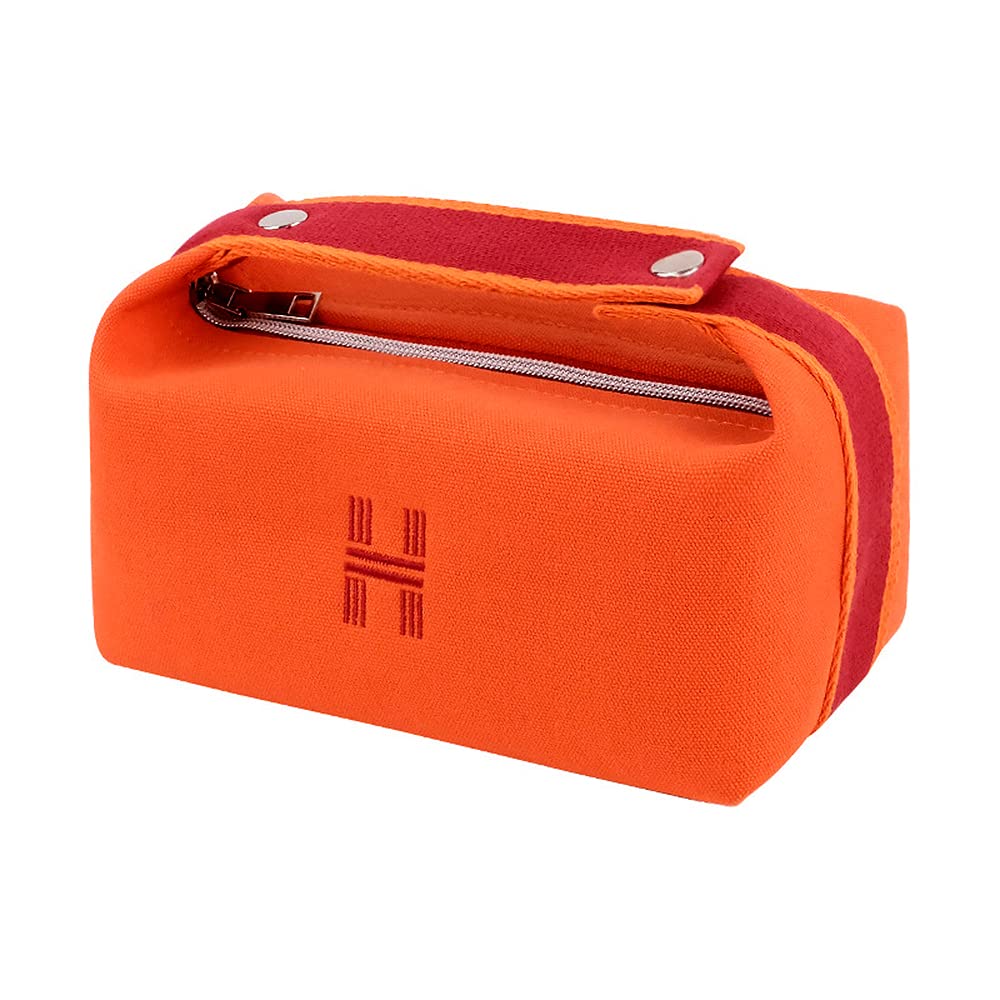 TOPASIONFashion Portable Canvas Makeup Bag, Cosmetic Bag Organizer, Travel Toiletry Bag for Women and Girls, Orange, Button Webbing