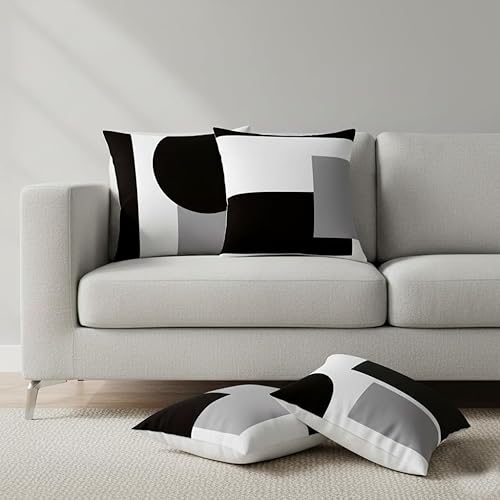 Miniatura 2 de Juego de 4 fundas de almohada modernas con bloques de color negro, blanco y gris, 18 x 18 pulgadas, fundas de cojín geométricas abstractas para