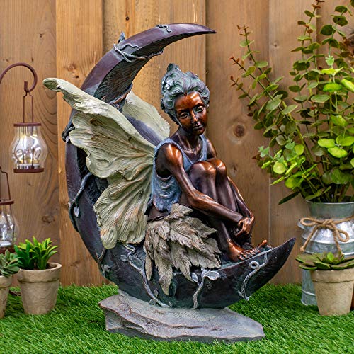 Crescent Moon Fairy Bronze Tone And Ivory 19.75 Inches Polyresin Figurine #TOP5