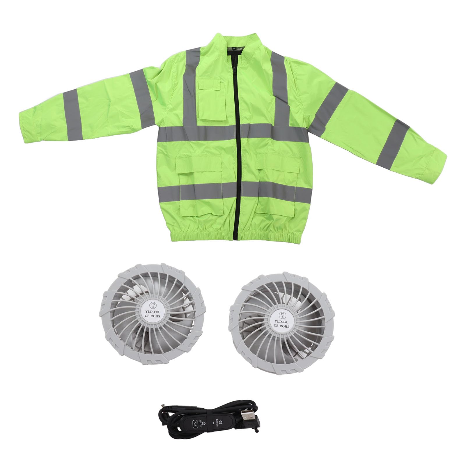 Alomejor Chaqueta de Ventilador de Protección Solar de Refrigeración con Ventilador Desmontable para Trabajadores de la Construcción (verde fluorescente)
