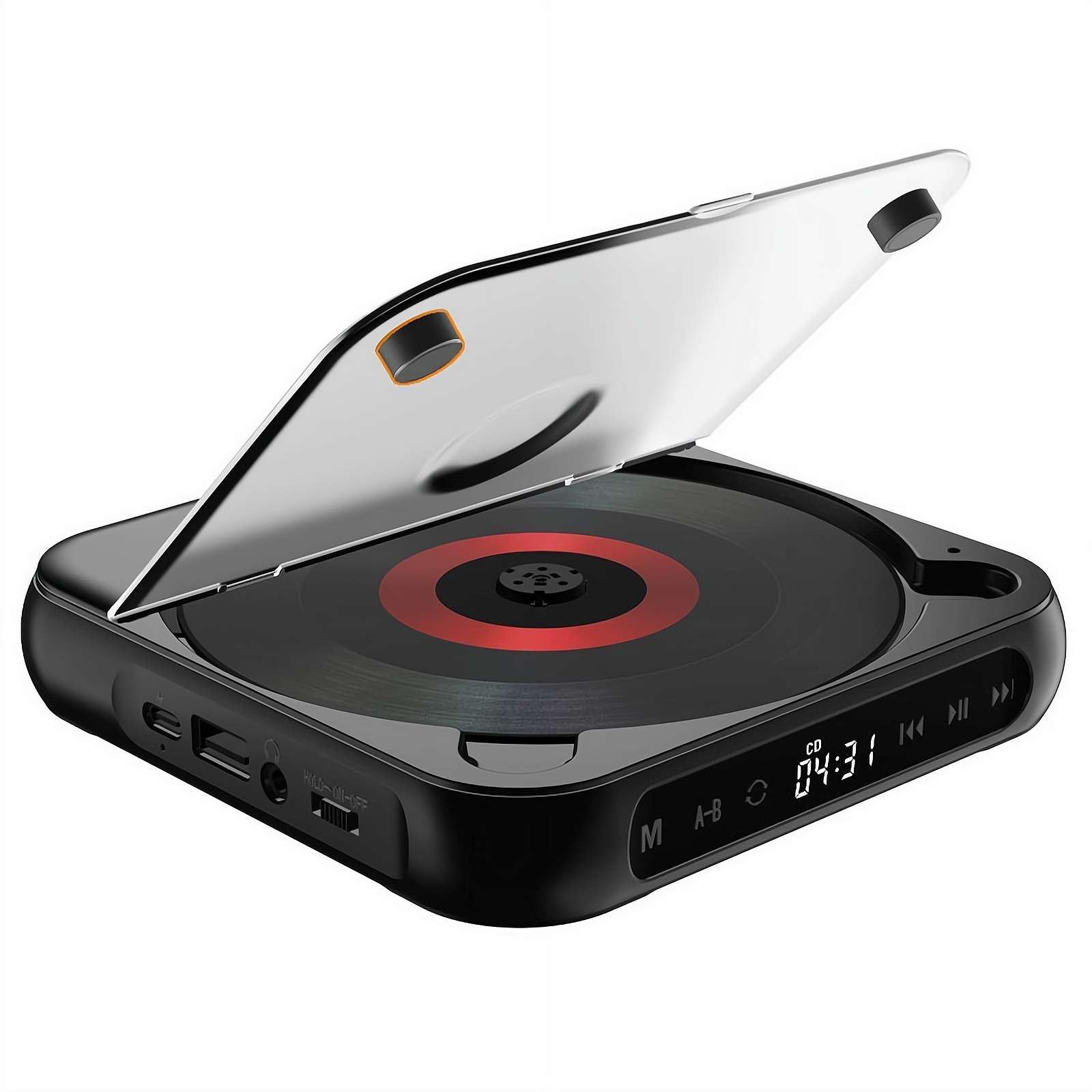 Reproductor de CD portátil con Bluetooth, altavoces Bluetooth 5.3, reproductor de CD retro de escritorio, reproductor de CD recargable para hogar/coche, compatible con CD/CD-R/CD-RW/MP3