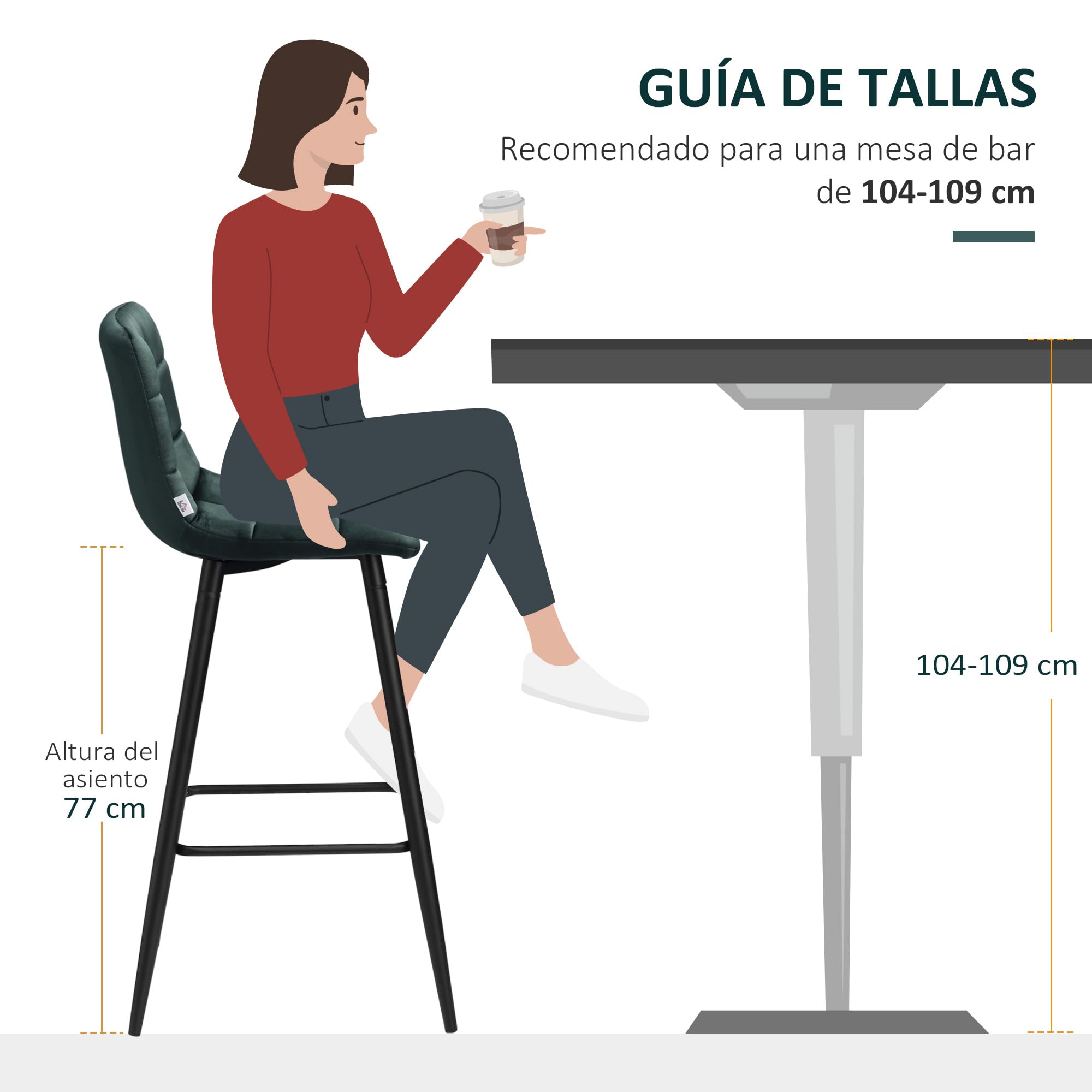 HOMCOM Juego de 2 Taburetes Altos de Cocina con Respaldo Reposapiés Verde