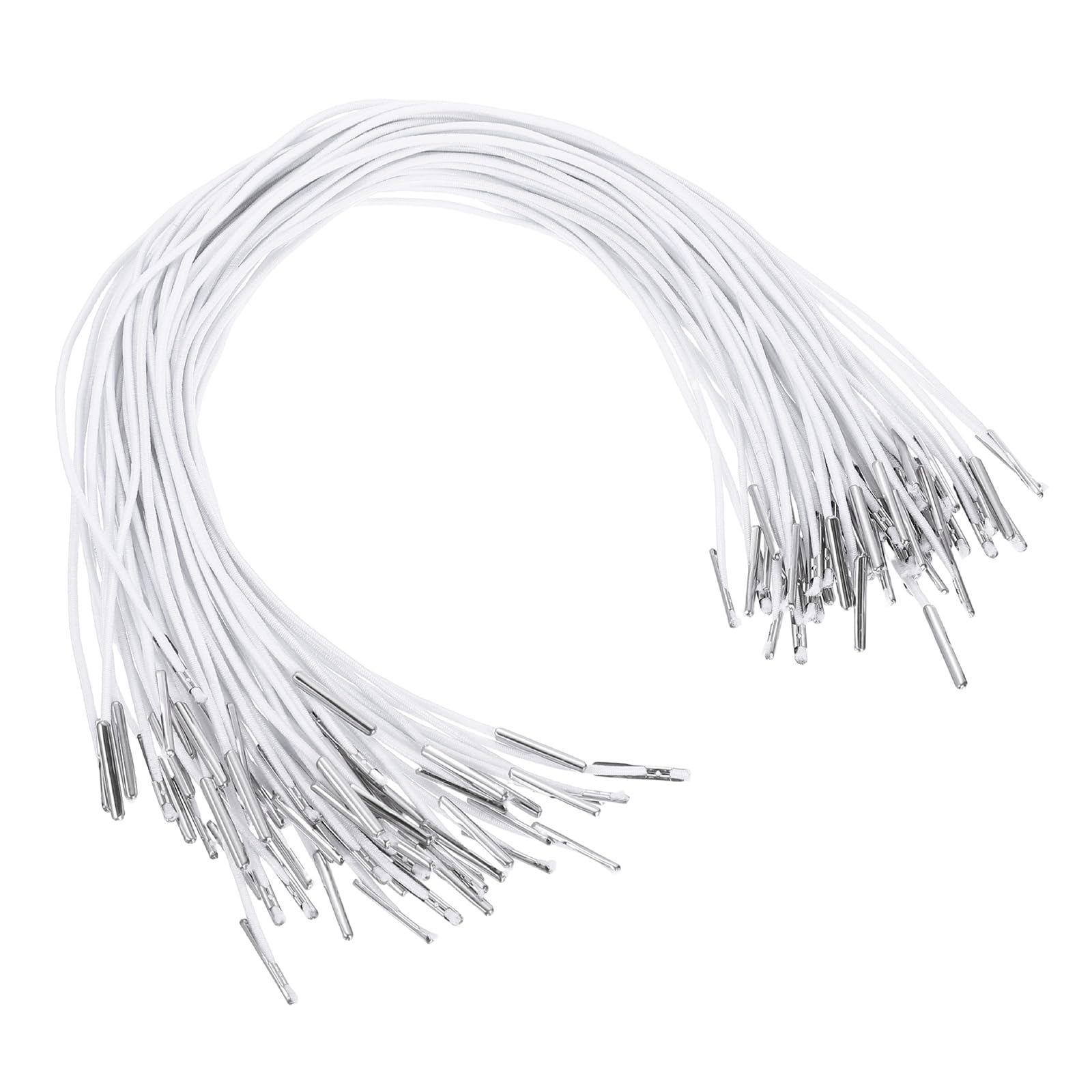 YELARXI Elastic Barbed Cord, Stretch Loop Band Round String with Metal Barbs Fastener Hat Chin Cord Strap - Fitting for (Mask/Party Hat/Menus/Book/Badges Signs) 12in & 60 Pcs & White