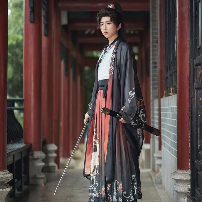 Chinesischer Traditioneller Hanfu Herren Kampfkunst Retro Hanfu Anzug Elegantes Hanfu Cosplay Kostüm S-3XL Schwarz Rot