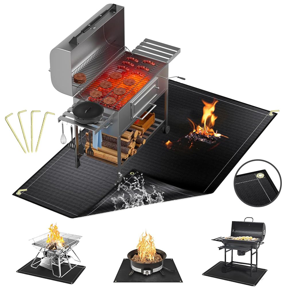 Tapis de barbecue - Tapis de protection de sol rectangulaire en fibre de verre noir, 152 x 115 cm, résistant à l'eau et à l'huile, pour barbecue, cheminée, sol, pelouse