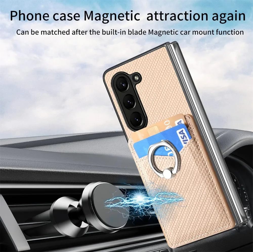 Funda de Piel sintética para Samsung Galaxy Z Fold 6, 5, 4, 3, 2, 5G, con Ranura para Tarjeta de crédito, Soporte para Anillo, Color Azul, para Galaxy Z Fold 3