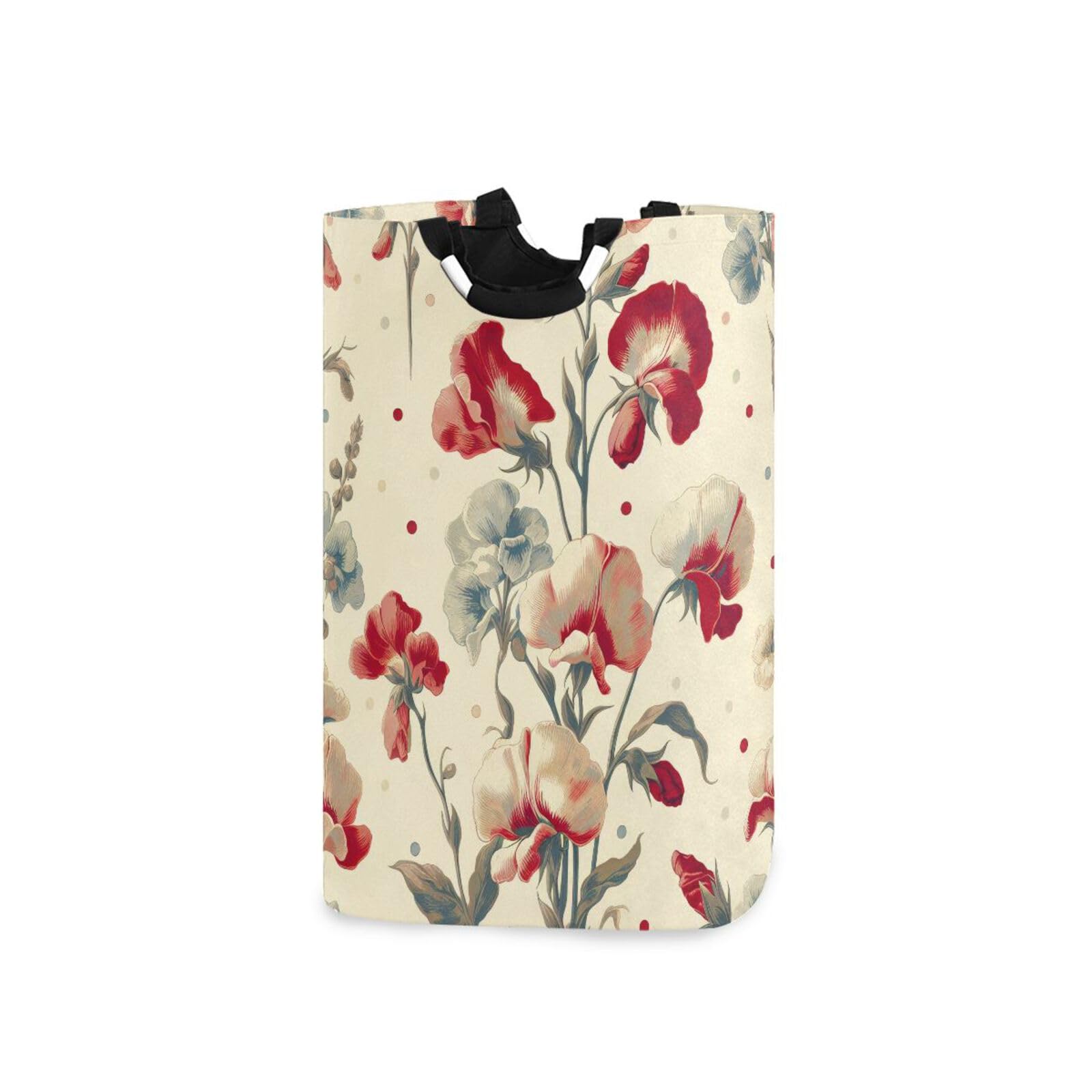 Jihqo Laundry Hamper Basket Sweet Pea Flowers Collapsible Nursery Storage Bin Waterproof Clothing Baskets for Home Bedroom Bathroom Washing Room