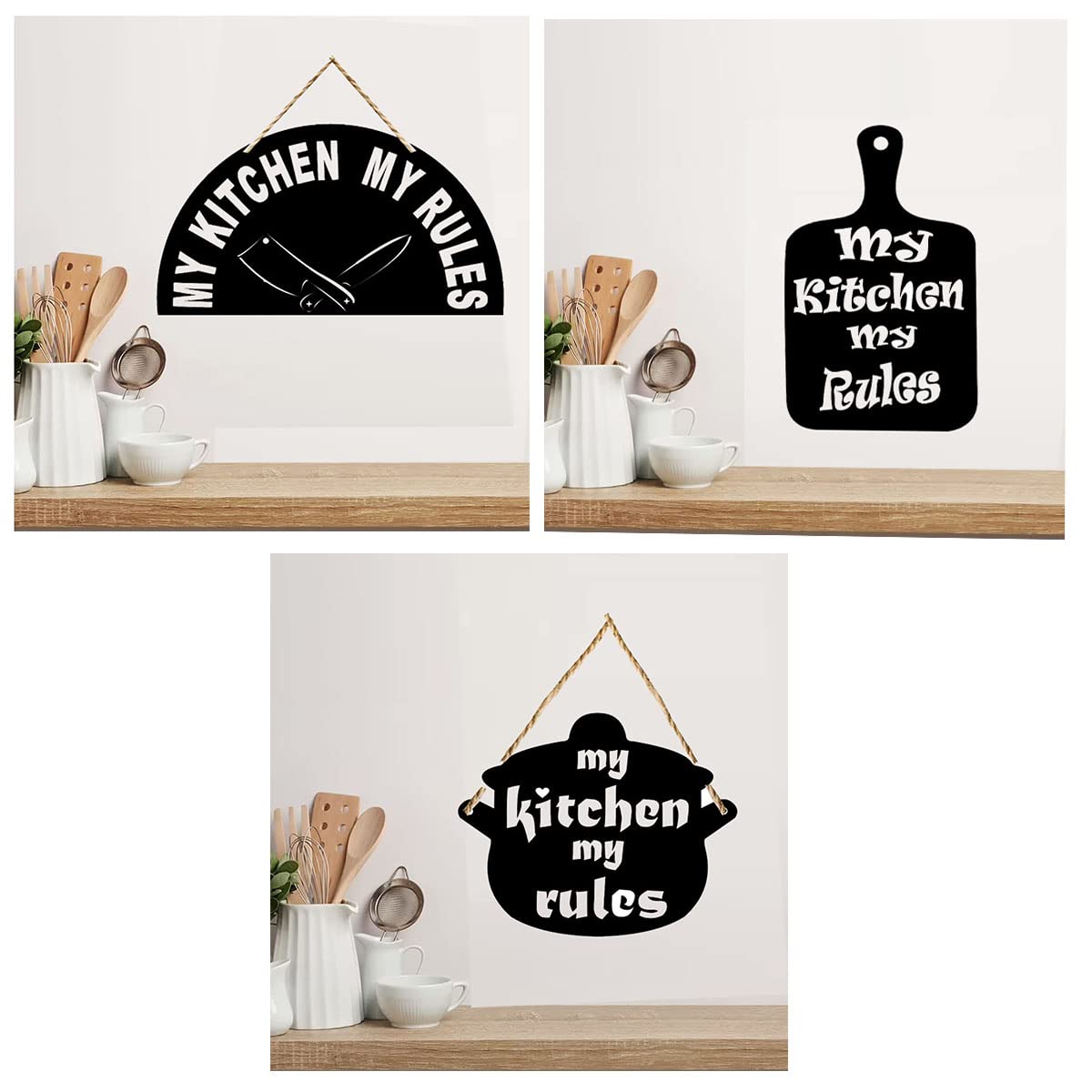 Pack of 3 Kitchen Decor Wall Hanging Best for Cafe Hotel Shop Canteen Farmhouse, Restaurant Decoration (Style-1)