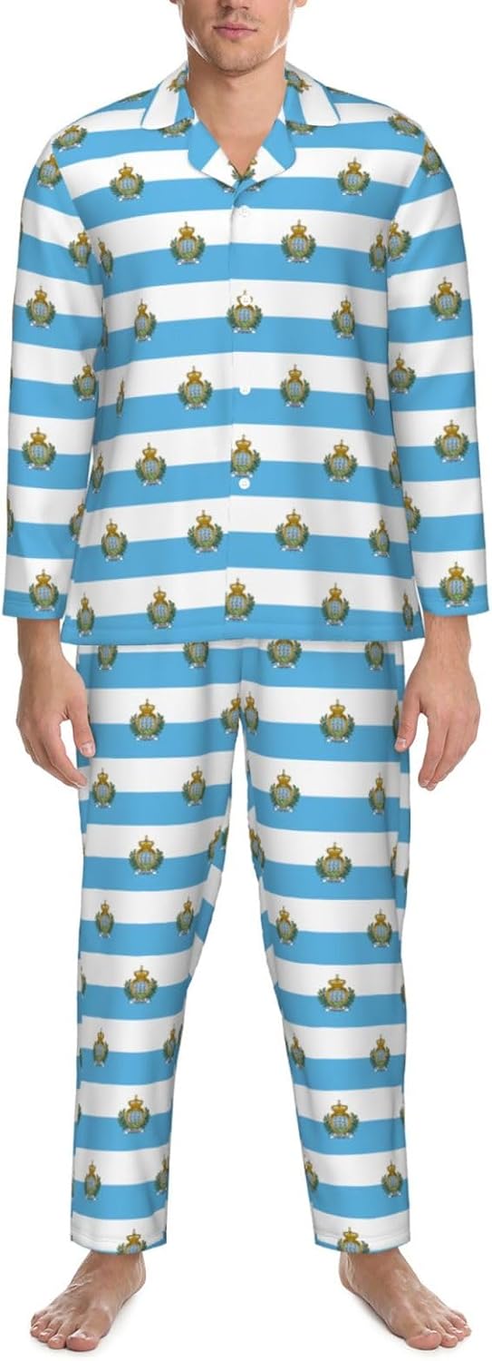 Flag Of San Marino Print Luxurious Mens Pajamas Set,Soft Breathable Pajamas, Perfect For Winter Christmas