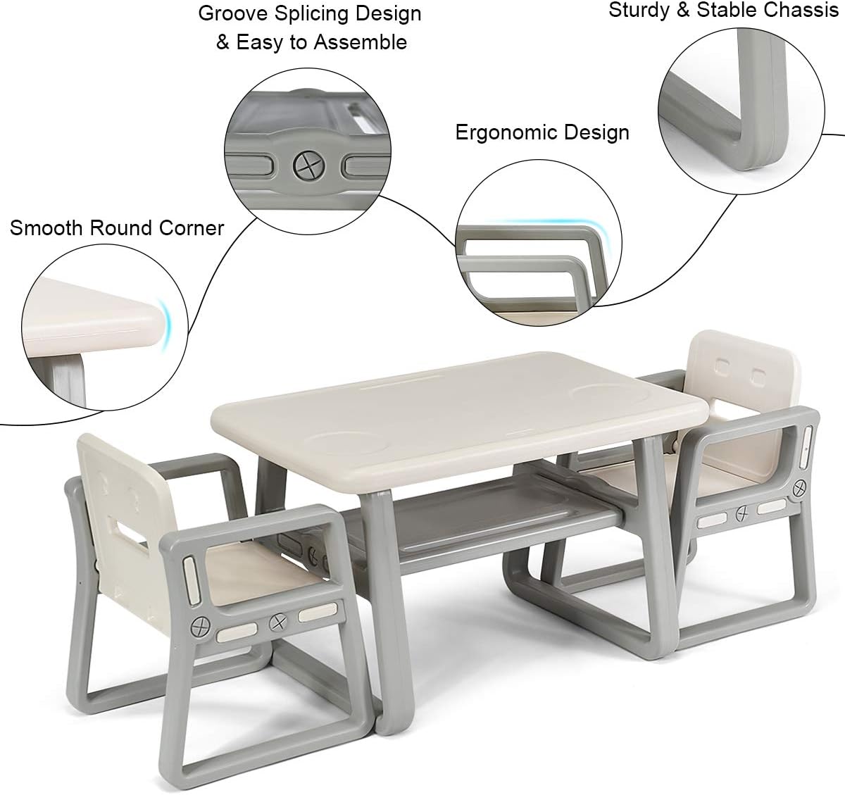 Costzon Kids Table and Chair Set, Children Activity Table & 2 Chairs w/Storage Rack for Toddler Arts, Crafts, Reading, Drawing, Playroom, Preschool, Gift for Boys & Girls, Toddler Table and Chair Set
