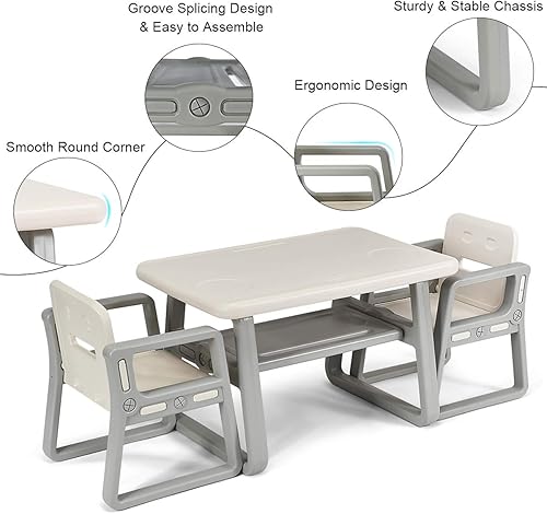 Miniatura 4 de Costzon Juego de mesa y silla para niños, mesa de actividades para niños y 2 sillas con estante de almacenamiento para artes infantiles,