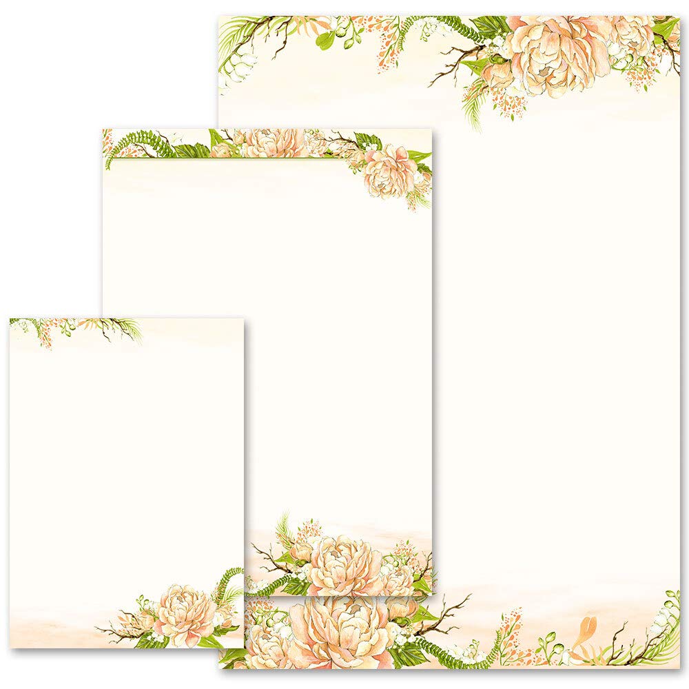 100 Sheets Motif Letter Paper! Rose Motif Peonies DIN A5 - Paper-Media