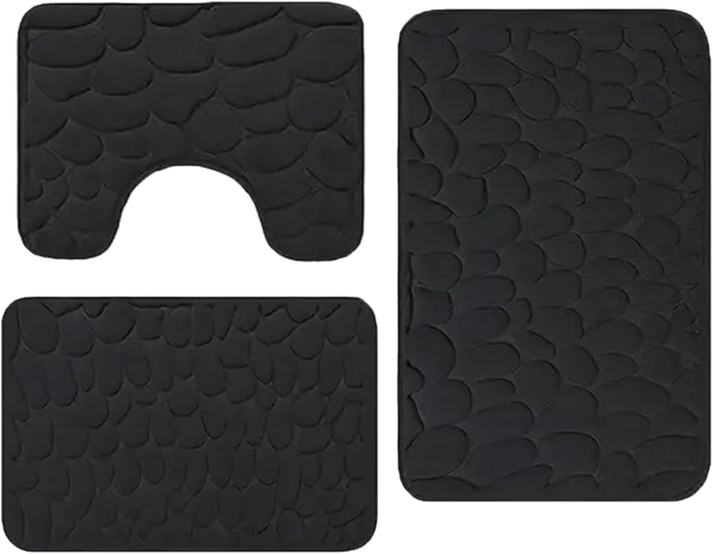 Bathroom Rugs Sets 3 Piece,Memory Foam Bath Set,Non-Slip Ultra Soft Carpet Mats,Absorbent with U-Shaped Contour Toilet Rug,Bath Mats for Bathroom,Washable BathRugs for Tub(Black)